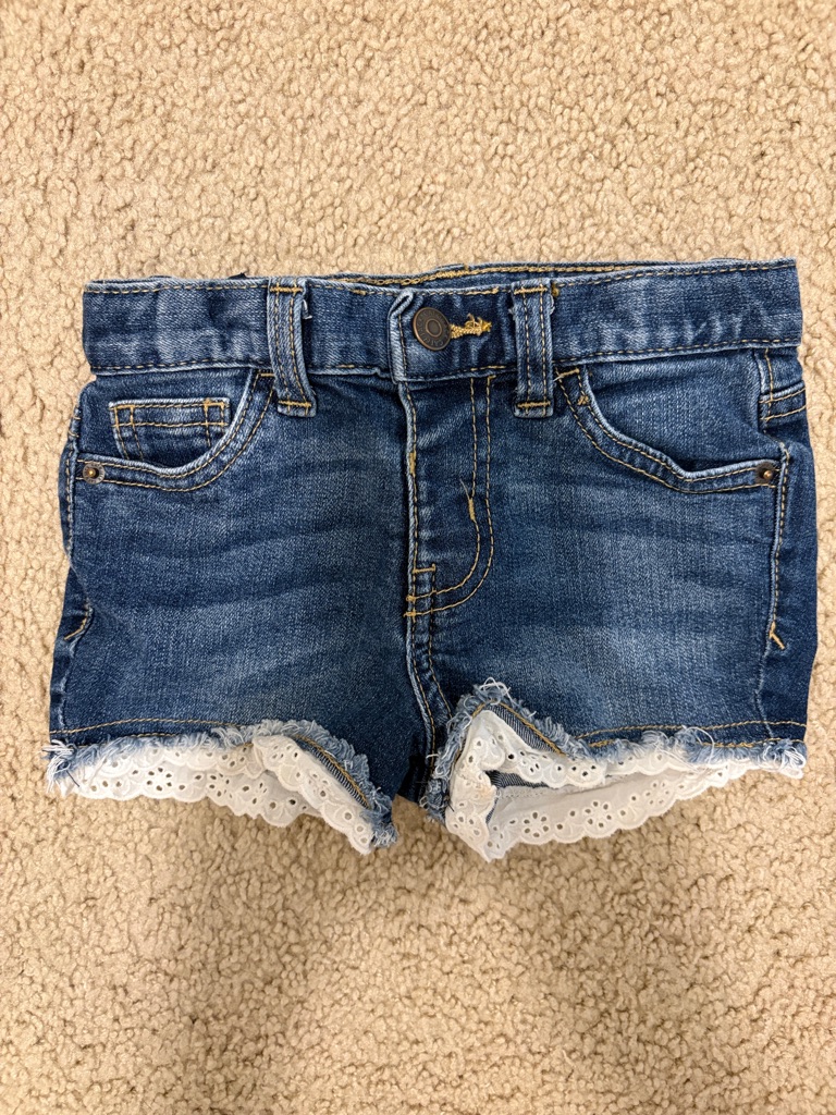 Cat & Jack Blue Denim Shorts With White Lace Trim